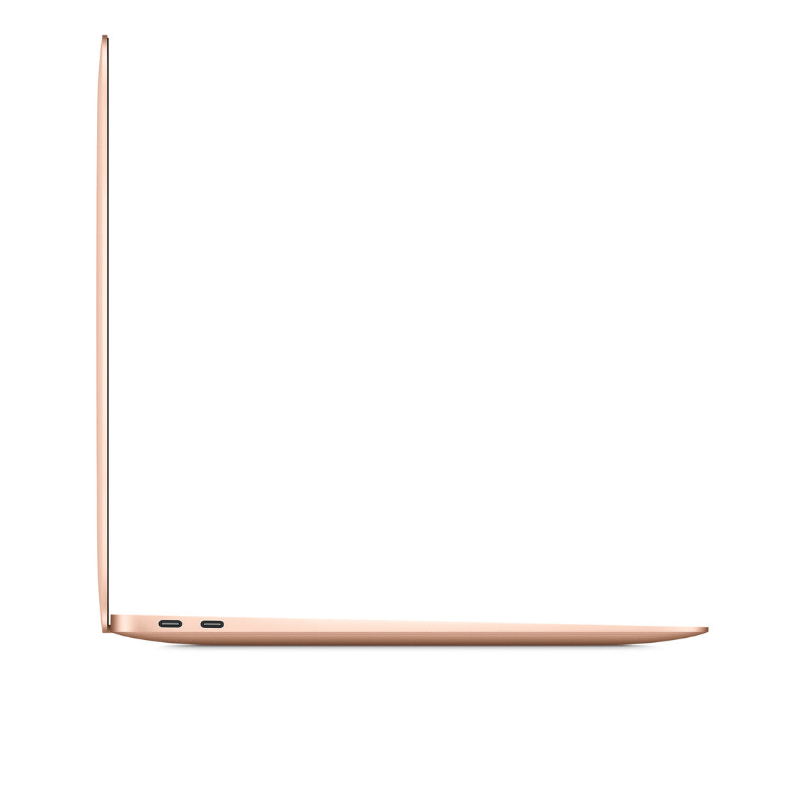 Gadgetdepop gold MacBook Air M1 2020 laptop shown from a slim side profile view