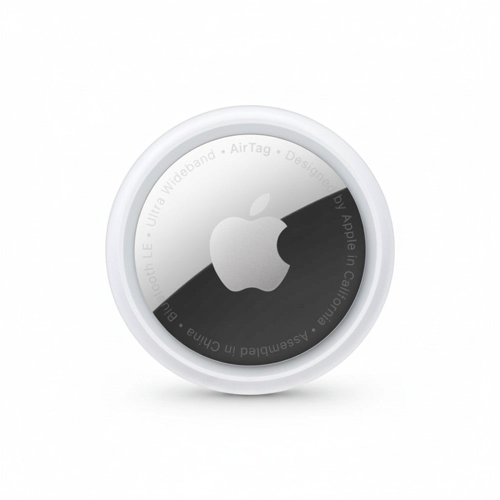 Gadgetdepop Apple AirTag item tracker with a white and silver circular design for locating personal belongings