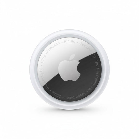 Gadgetdepop Apple AirTag item tracker with a white and silver circular design for locating personal belongings