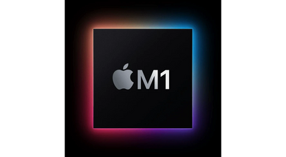 Gadgetdepop Apple M1 chip logo with a glowing neon border on a black background