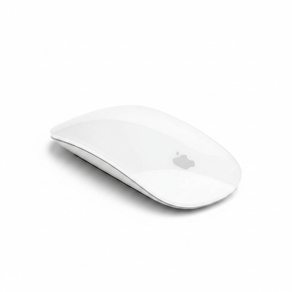Gadgetdepop Apple Magic Mouse A1296 with a sleek white multi-touch surface and silver Apple logo on a white background