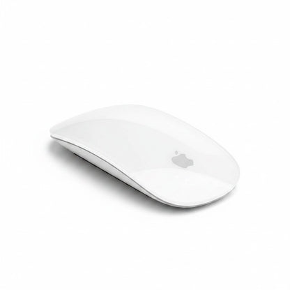 Gadgetdepop Apple Magic Mouse A1296 with a sleek white multi-touch surface and silver Apple logo on a white background