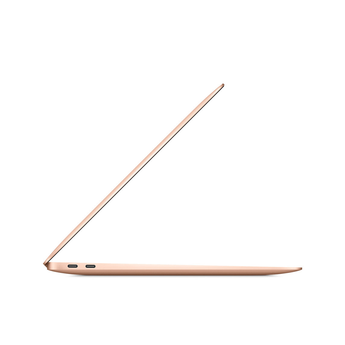 Gadgetdepop gold MacBook Air M1 2020 laptop shown from the side profile displaying its slim, lightweight design.
