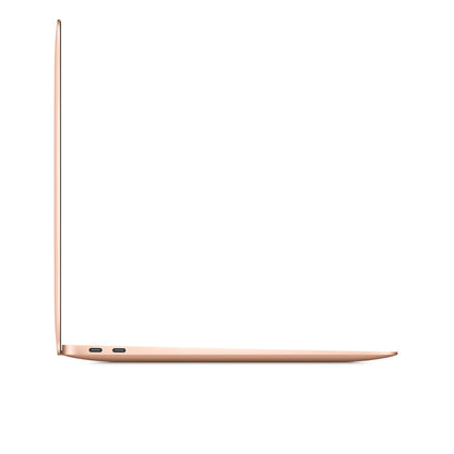 Gadgetdepop gold MacBook Air M1 2020 laptop shown from a slim side profile view