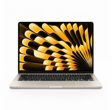 Gadgetdepop 15-inch MacBook Air M3 laptop in starlight finish with a vibrant abstract wallpaper on the display