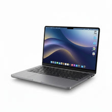 Gadgetdepop space gray 14-inch MacBook Pro with M1 Pro chip and Liquid Retina XDR display open on white background