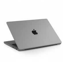 Gadgetdepop space gray 14-inch MacBook Pro M1 Pro laptop viewed from the closed lid angle