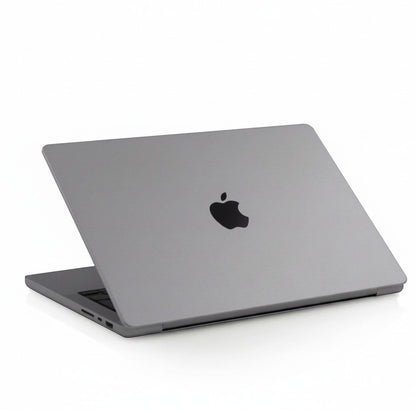 Gadgetdepop space gray 14-inch MacBook Pro M1 Pro laptop viewed from the closed lid angle
