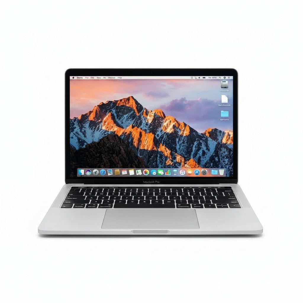Gadgetdepop 2017 13-inch MacBook Pro with Touch Bar, featuring a silver aluminum chassis and Retina display.