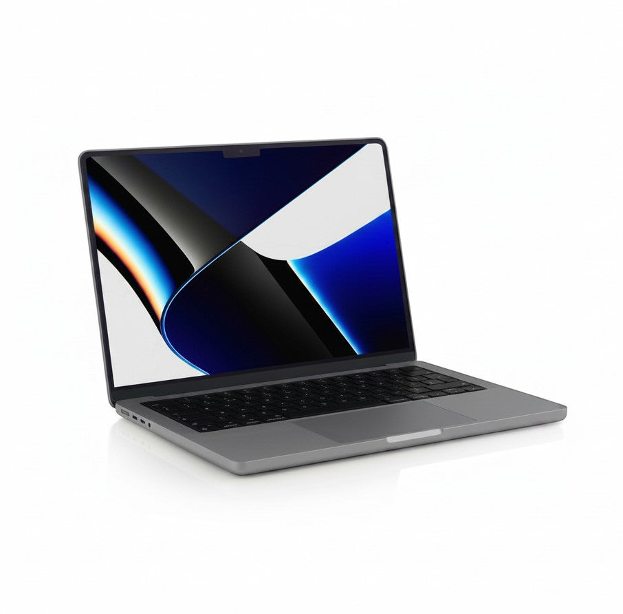 Gadgetdepop 14-inch MacBook Pro M1 Pro with Liquid Retina XDR display in space gray, angled view