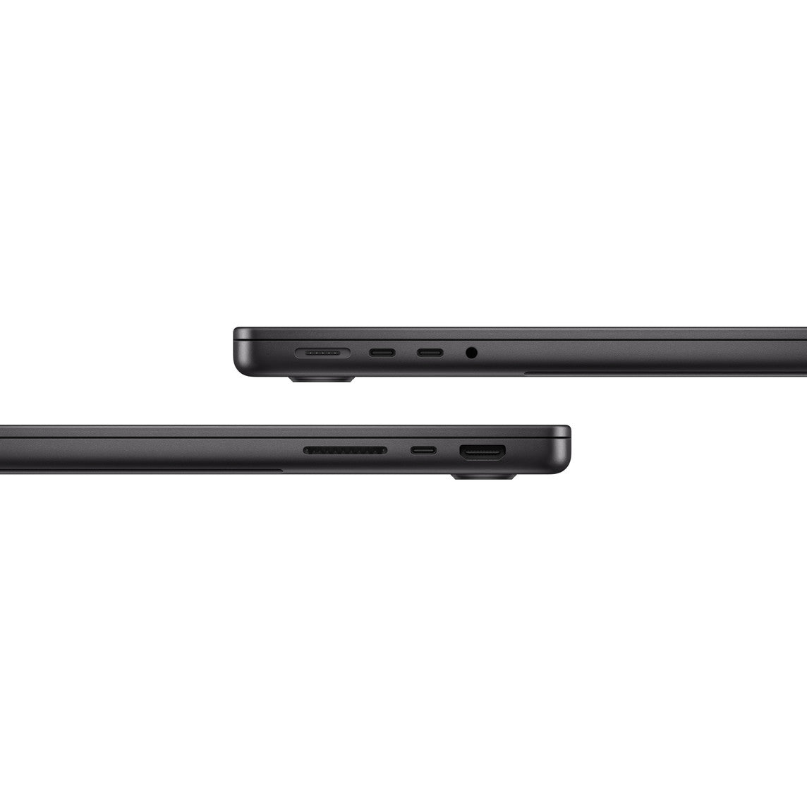 Gadgetdepop 14-inch MacBook Pro M3 in space gray showing side profile ports and aluminum chassis design