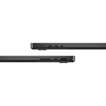 Gadgetdepop 14-inch MacBook Pro M3 in space gray showing side profile ports and aluminum chassis design