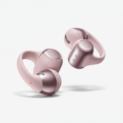 Gadgetdepop SHOKZ OpenDots ONE pink open-ear wireless headphones with a sleek, ergonomic design for comfortable wear.